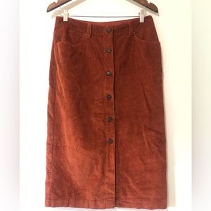 Gap Midi Corduroy Skirt Burnt Orange, Sz 8 Tall